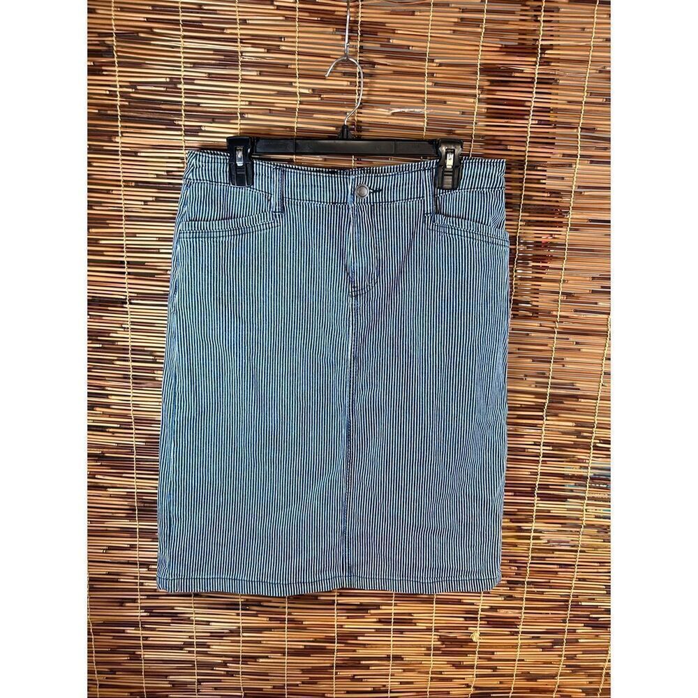 Christoper & Banks Petite 10P Striped Blue and White Denim Skirt NWT
